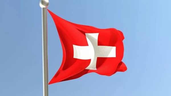 Швейцарский Флаг Флагштоке Флаг Швейцарии Развевается Ветру Государственный Флаг — стоковое фото