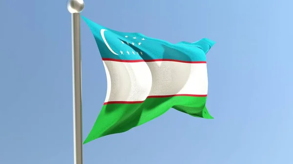 Uzbek Flag Flagpole Uzbekistan Flag Fluttering Wind National Flag — Zdjęcie stockowe