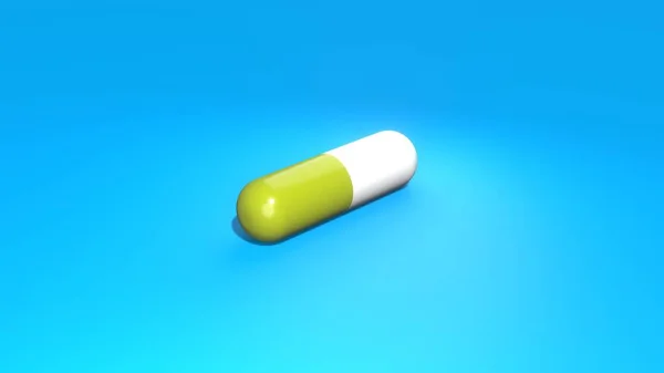 Green Pill Blue Background Medicine Concept Capsule Painkiller — 图库照片