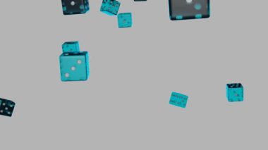 Blue dice falling down on white background. Gambling concept. Casino.