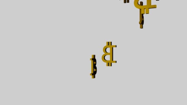 Many Golden Bitcoin Signs Falling White Background Btc Crypto — Video