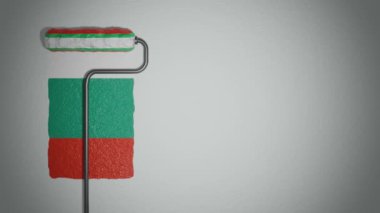 Roller paints the wall in colors of Bulgarian flag. Travel concept. Bulgaria republic.
