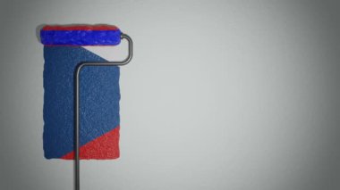 Roller paints the wall in colors of Czech flag. Travel concept. Czech republic.