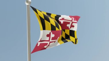 Maryland flag on flagpole. MD flag fluttering in the wind. USA. National flag.