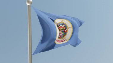 Minnesota flag on flagpole. MN flag fluttering in the wind. USA. National flag.