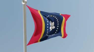 Mississippi flag on flagpole. MS flag fluttering in the wind. USA. National flag.