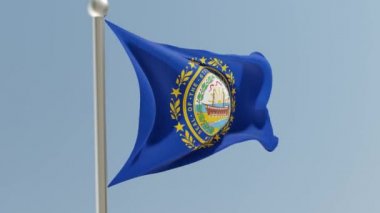New Hampshire flag on flagpole. NH flag fluttering in the wind. USA. National flag.
