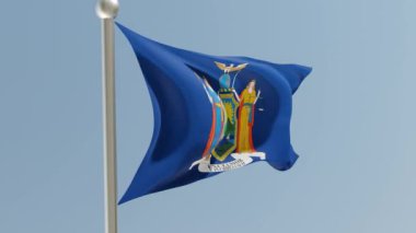 New York flag on flagpole. NY flag fluttering in the wind. USA. National flag.