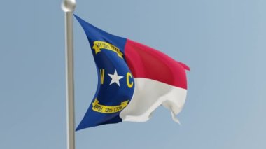 North Carolina flag on flagpole. NC flag fluttering in the wind. USA. National flag.