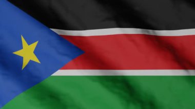 South Sudanese flag waving in the wind. South Sudan national flag video footage.