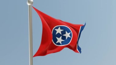 Tennessee flag on flagpole. TN flag fluttering in the wind. USA. National flag.