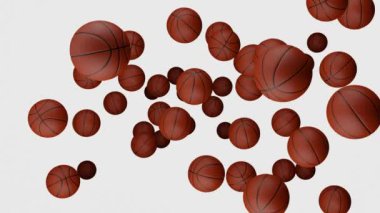 Basketball balls fly into the camera on white background. Sport concept.