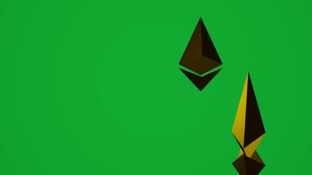 Golden Ethereum Symbols Falling Chromakey Background Eth Crypto — Stockvideo