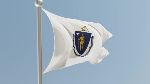 Massachusetts Flag Flagpole Flag Fluttering Wind Usa National Flag — Stockvideo