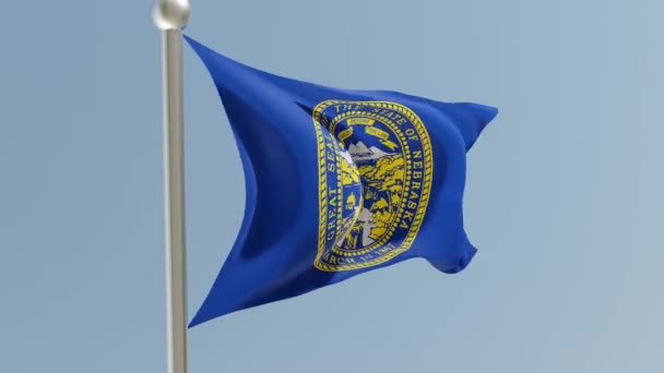 Nebraska Flag Flagpole Flag Fluttering Wind Usa National Flag — Vídeo de Stock