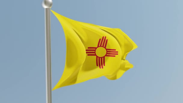 Флаг Нью Мексико Флагштоке Флаг Развевается Ветру Сша Государственный Флаг — стоковое видео