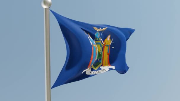 New York Flag Flagpole Flag Fluttering Wind Usa National Flag — Stock video