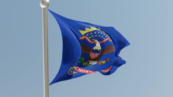 North Dakota Flag Flagpole Flag Fluttering Wind Usa National Flag — Stock video