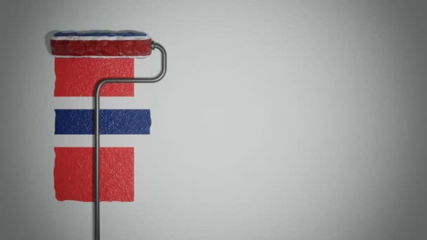 Roller Paints Wall Colors Norwegian Flag Travel Concept Norway — Vídeos de Stock