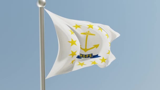 Rhode Island Flag Flagpole Flag Fluttering Wind Usa National Flag — Stock video