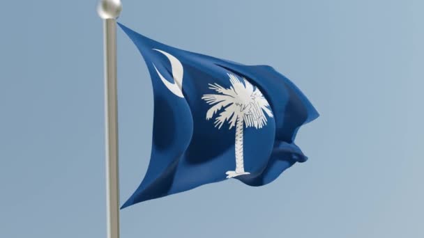 South Carolina Flag Flagpole Flag Fluttering Wind Usa National Flag — Vídeo de stock