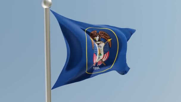 Utah Flag Flagpole Flag Fluttering Wind Usa National Flag — Stockvideo