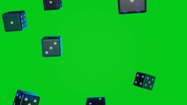 Blue dice falling down on chromakey background. Casino concept. Gambling.