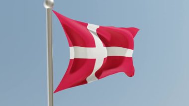 Danish flag on flagpole. Denmark flag fluttering in the wind. National flag.