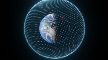 Dönen gezegen Dünya. Teknoloji video görüntüleri. İletişim konsepti. Arkaplan.