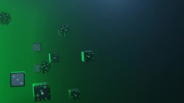 Green dice falling down on gradient background. Gambling concept. Casino.