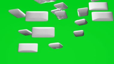 Many chewing gum falling down on chromakey background. Stick of chewing gum.