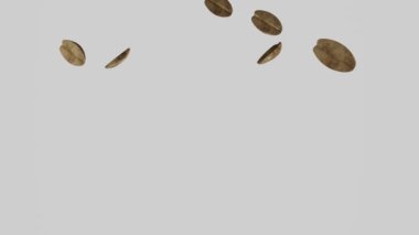 Many peanut falling down on white background. Nuts.
