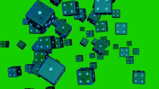 Blue Dice Flying Camera Chromakey Background Casino Concept Gambling — Vídeo de stock