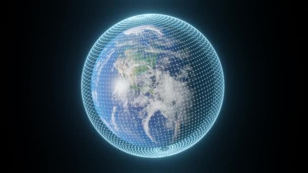 Вращающаяся Планета Земля Технологические Видео Кадры Концепция Коммуникации Фон — стоковое видео