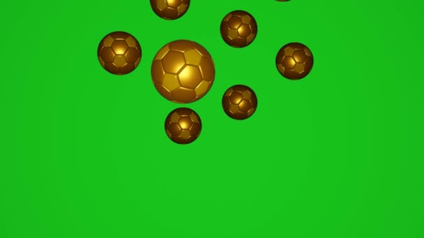 Many Golden Football Balls Falling Chromakey Background Luxury Soccer Balls — Video