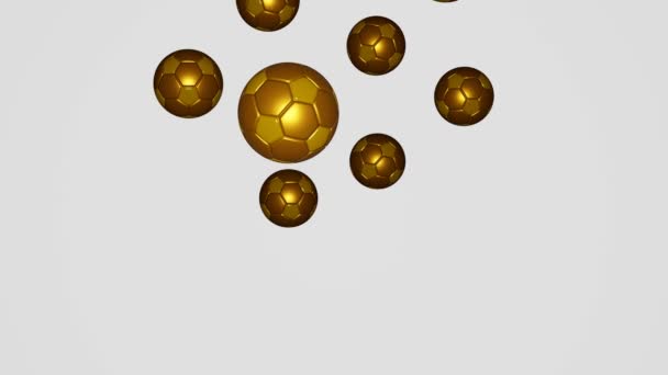 Many Golden Football Balls Falling White Background Luxury Soccer Balls — 图库视频影像