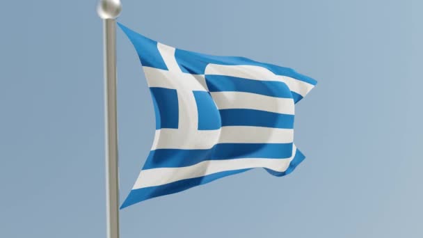 Drapeau Grec Sur Mât Grèce Drapeau Flottant Dans Vent — Video