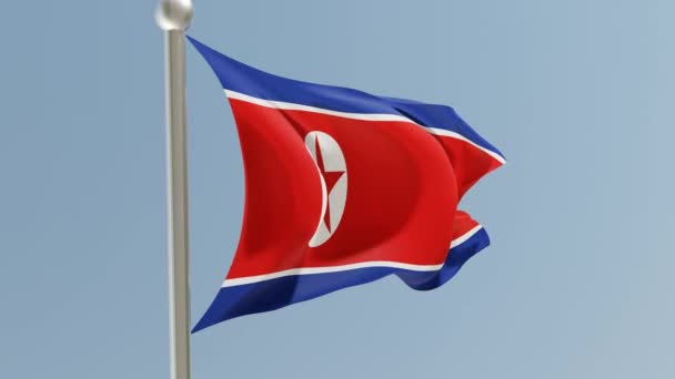 Bandera Corea Del Norte Asta Bandera Bandera Rpdc Ondeando Viento — Vídeo de stock