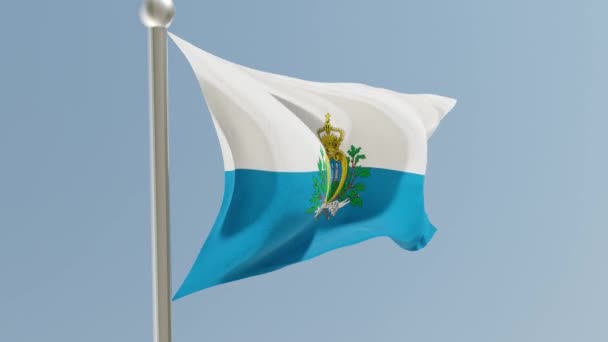Σημαία Σαν Μαρίνο Κοντάρι Σημαίας Σημαία Σαν Μαρίνο Που Κυματίζει — Αρχείο Βίντεο