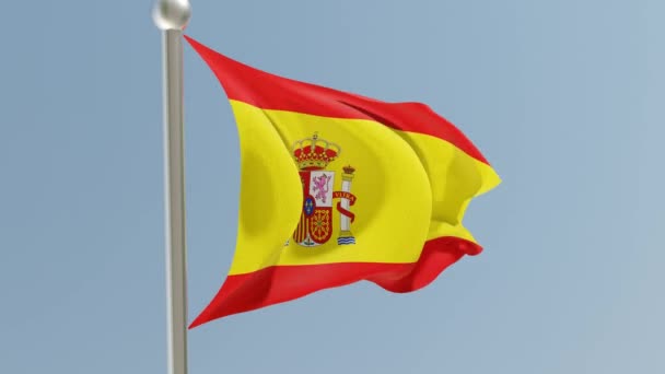 Spanische Flagge Fahnenmast Spanien Fahne Flattert Wind — Stockvideo