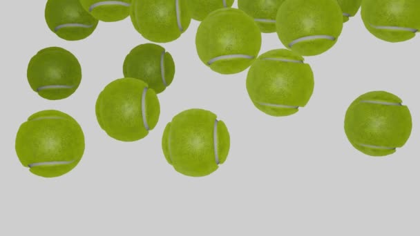Many Tennis Balls Falling White Background Sport Concept — Video Stock