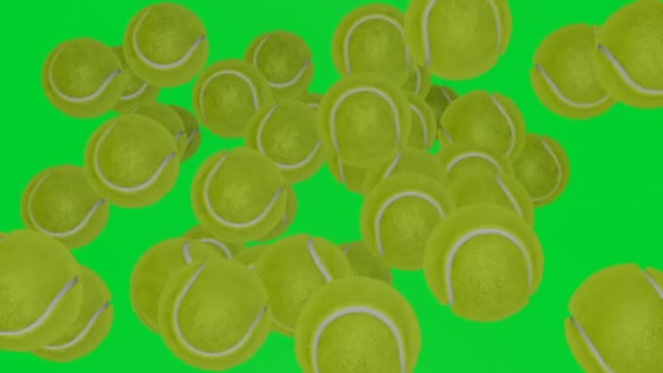 Many Tennis Balls Flying Camera Chromakey Background Green Screen Sport — Video Stock
