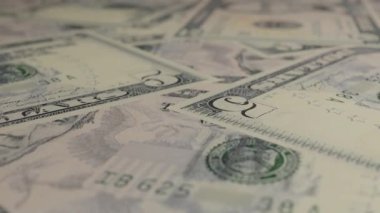 5 US dollar money composition. Financial background. Many banknotes and wads of money. Business or economy concept. Cash.