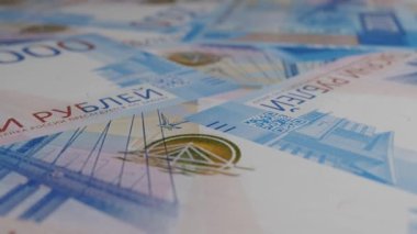 2000 Russian rubles money composition. Financial background. Many banknotes and wads of money. Business or economy concept. Cash.
