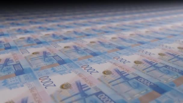 2000卢布印钞机的钞票 打印现金的视频 钞票和钞票 — 图库视频影像