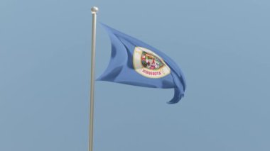Minnesota flag on flagpole. MN flag fluttering in the wind. USA. National flag.