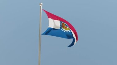Missouri flag on flagpole. MO flag fluttering in the wind. USA. National flag.