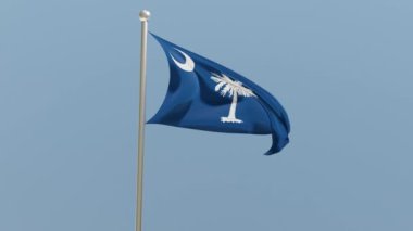 South Carolina flag on flagpole. SC flag fluttering in the wind. USA. National flag.