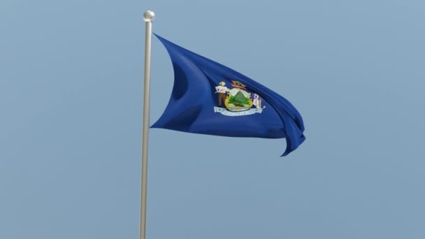 Maine Flag Flagpole Flag Fluttering Wind Usa National Flag — Stock video