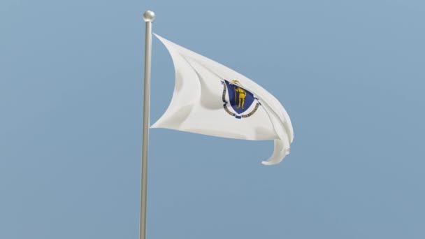Massachusetts Flag Flagpole Flag Fluttering Wind Usa National Flag — ストック動画